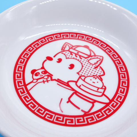 オオカミのアオン「まんぷく アオン飯店」<オリジナル中華皿セット>八角皿1枚と小皿1枚とレンゲ1個