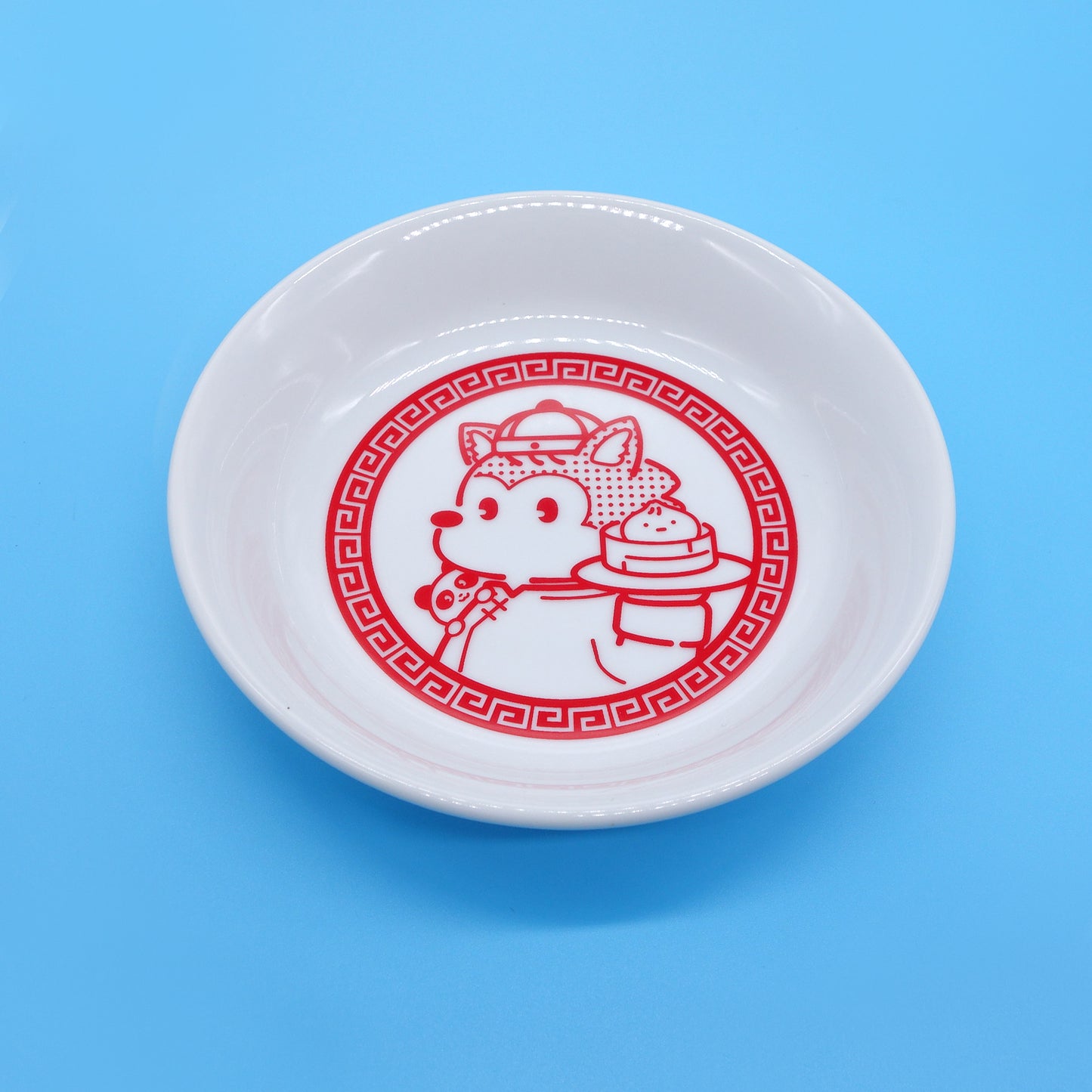 オオカミのアオン「まんぷく アオン飯店」＜オリジナル中華皿セット＞八角皿1枚と小皿1枚とレンゲ1個