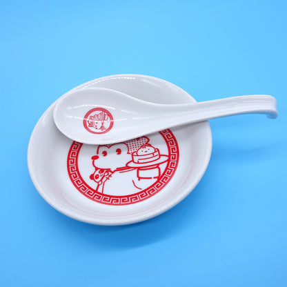 オオカミのアオン「まんぷく アオン飯店」＜オリジナル中華皿セット＞八角皿1枚と小皿1枚とレンゲ1個