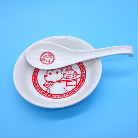 オオカミのアオン「まんぷく アオン飯店」＜オリジナル中華皿セット＞八角皿1枚と小皿1枚とレンゲ1個