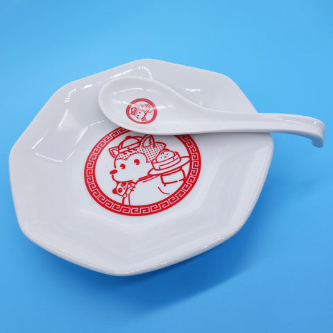 オオカミのアオン「まんぷく アオン飯店」＜オリジナル中華皿セット＞八角皿1枚と小皿1枚とレンゲ1個